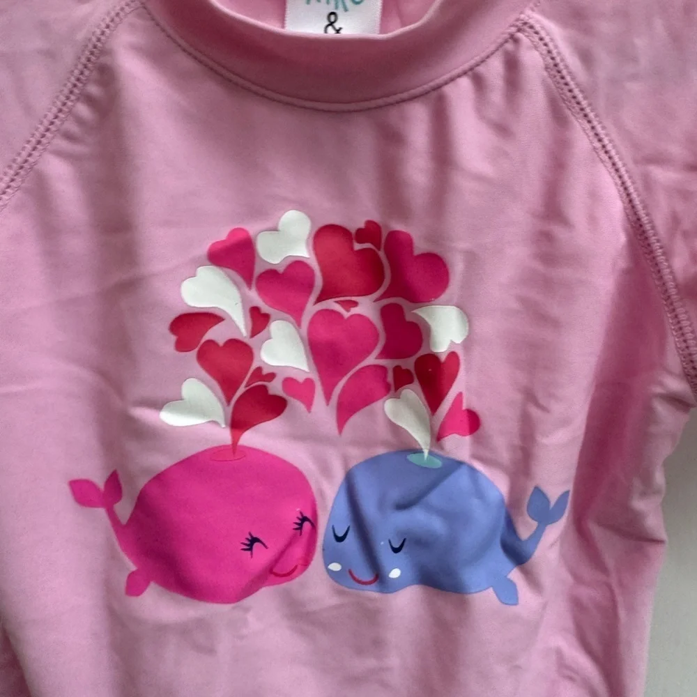 NWOT Kiko and Max L 2T Girls Pink Whale Rashguard Short Sleeve Bathing suit Top